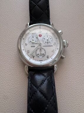 MW CSX Chronograph Silver Dial Black Quilted Leather Strap Watch